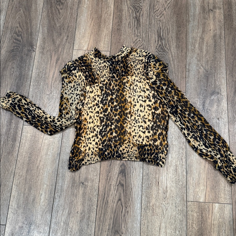 Free People l Roma Black and Gold Leopard Print Blouse - Picture 6 of 8
